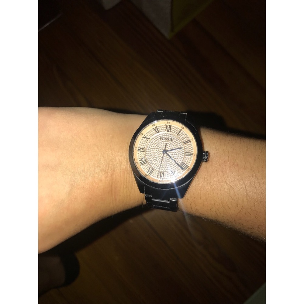 Black and rose gold fossil watch, women’s